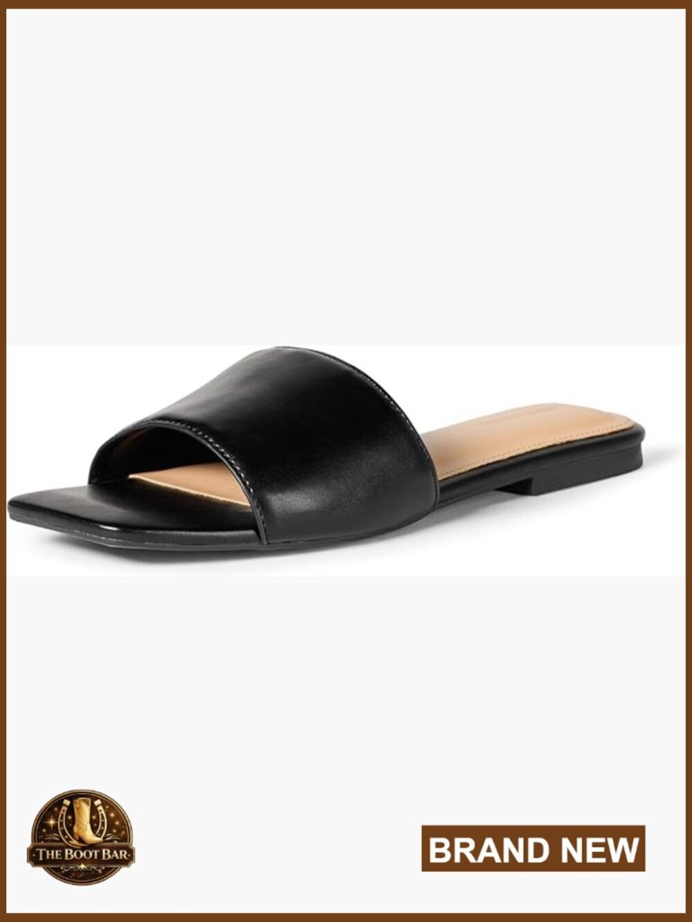 Women's Flat Slide Sandals - Memory Foam Cushion - Faux Leather Casual Slides